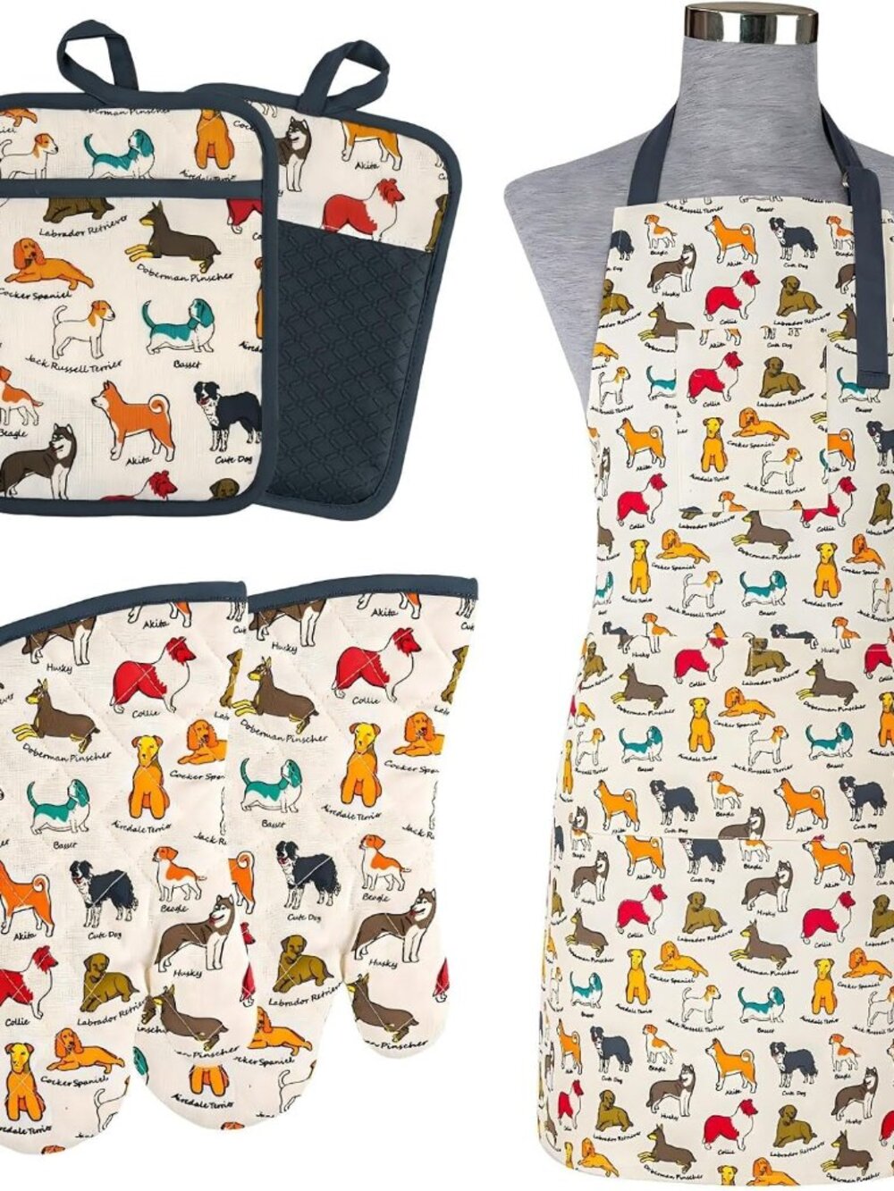 Oven Mitts and Pot Holders with Chef Apron,Kitchen Set of 5